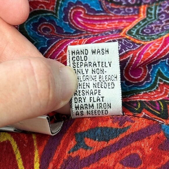 Vtg Chicos Design Button Up Shirt Large Sz 2 Multicolor Paisley Rayon Blouse - Picture 10 of 11